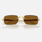 Ray Ban Men Rectangle Frame Polished Arista Gold Sunglasses