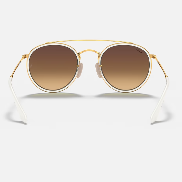 Ray Ban Men Round Frame Polished Shiny Gold Sunglasses
