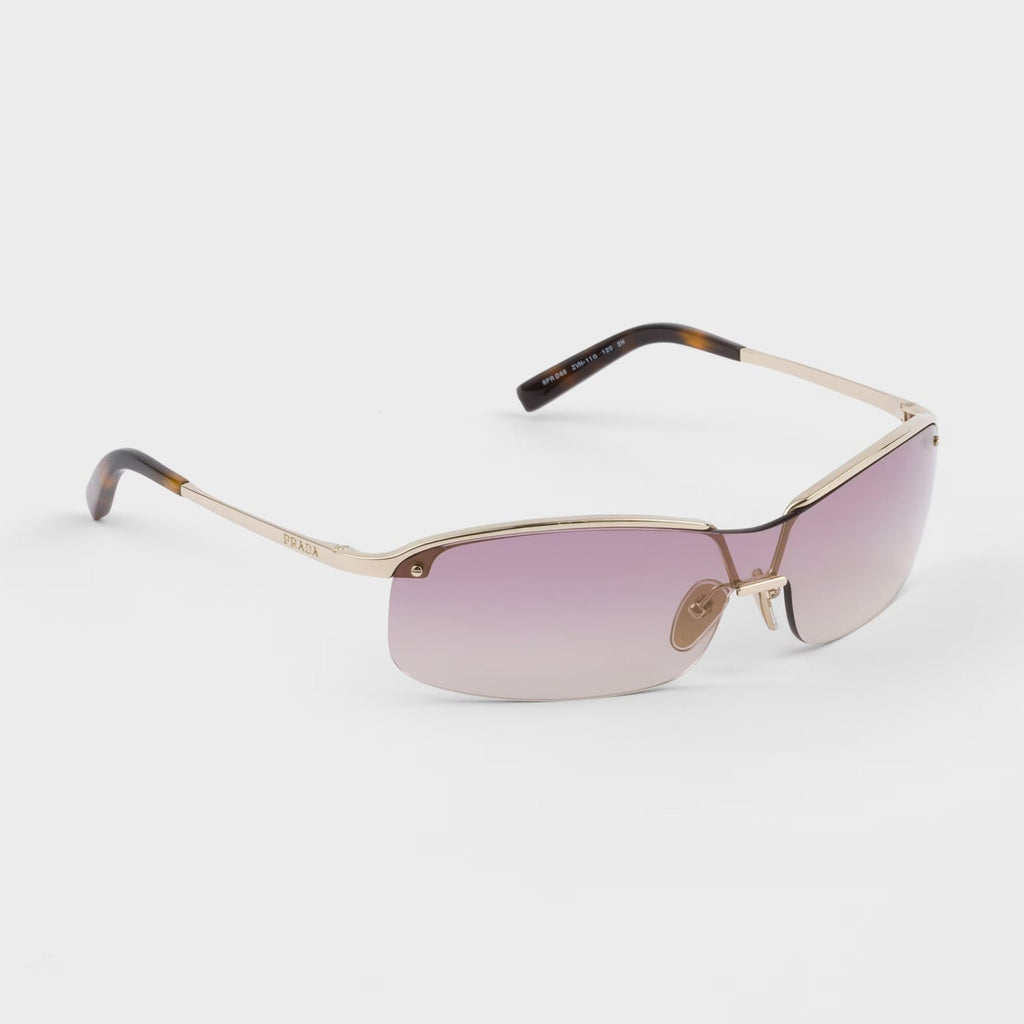 Prada Women Wraparound Frame Pale Gold Sunglasses
