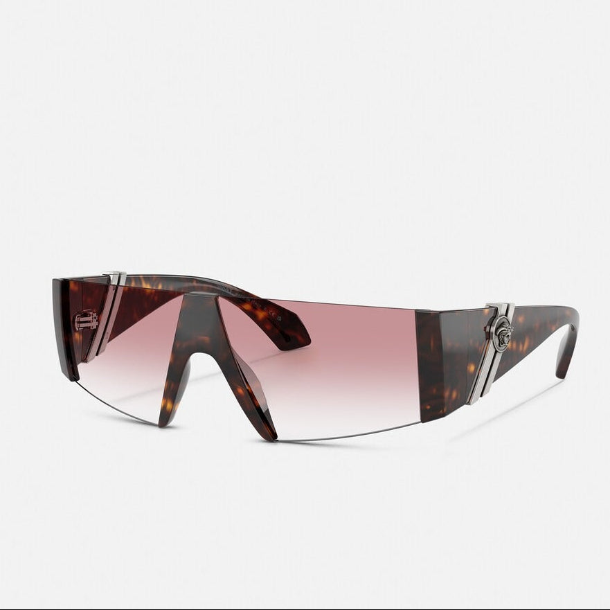 Versace Women Rectangular Frame Shiny Black Sunglasses