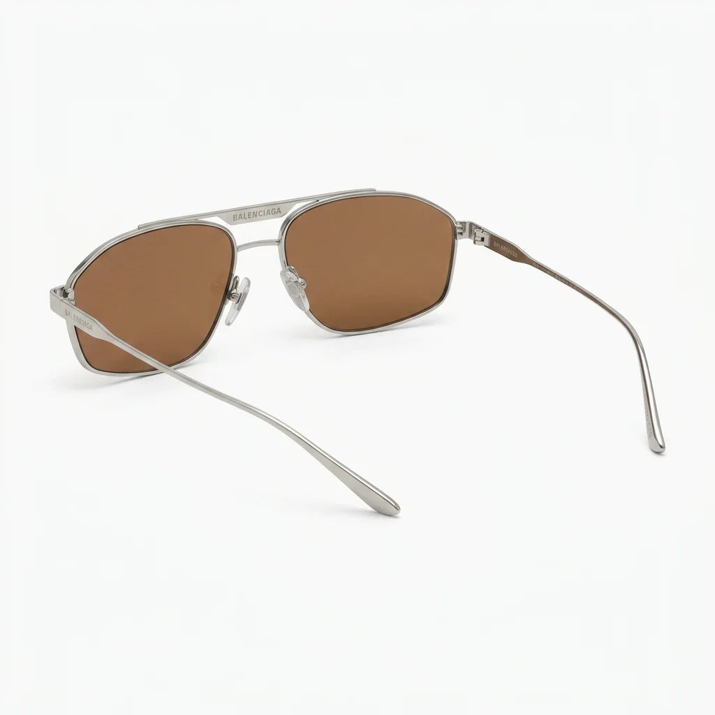 Balenciaga Men BB0416S 006 Ruthenium / Brown Geometric Metal Sunglasses