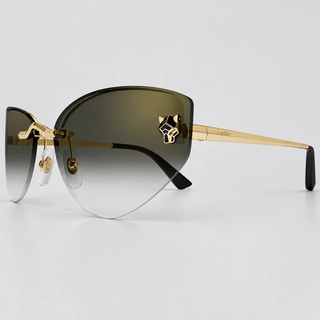 Cartier Panthère de Cartier Women Cat-Eye Black Gold/Grey Shaded Sunglasses