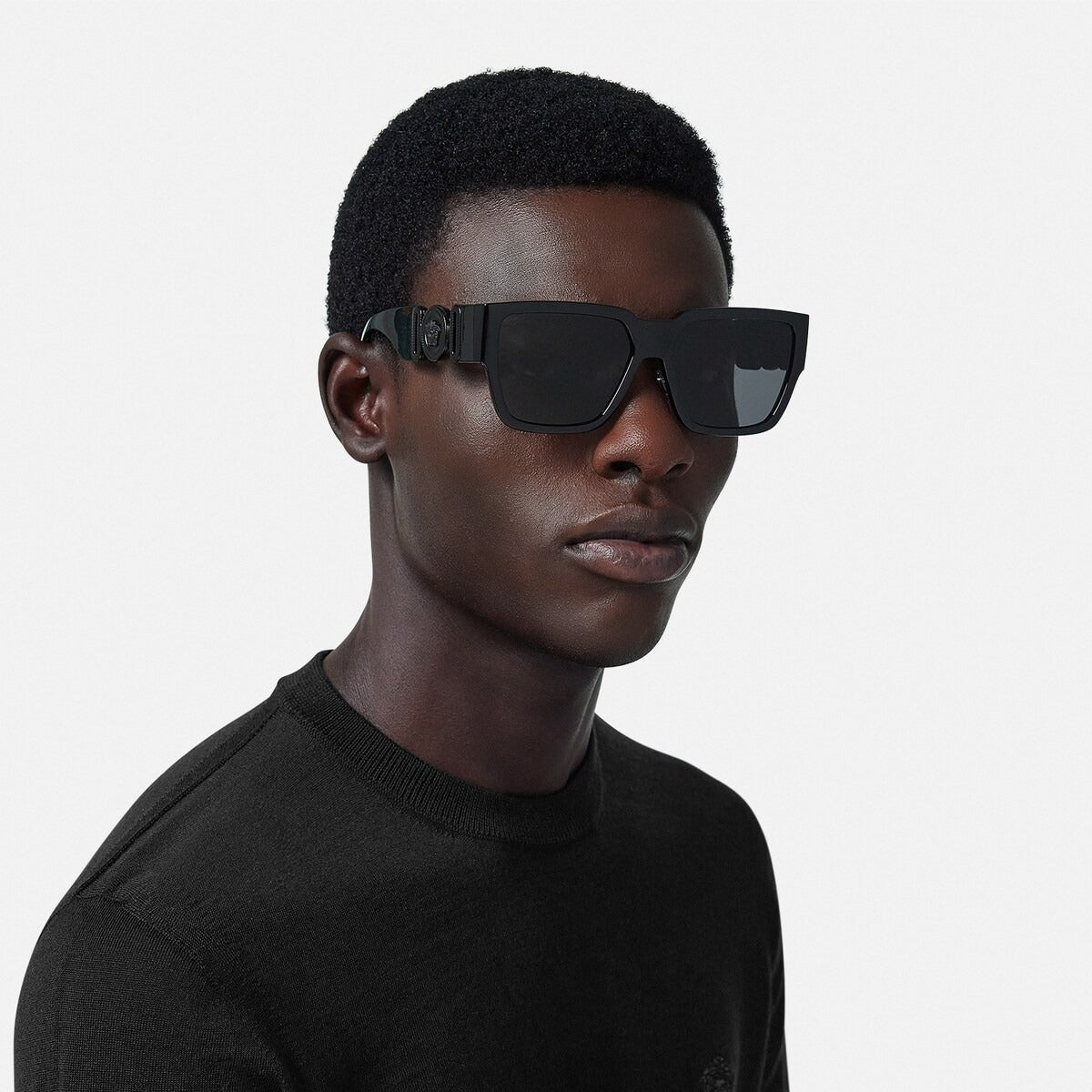 Versace Men Sqaure Frame Black Sunglasses