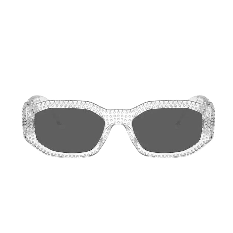 Versace Men Rectangular Frame Crystal Sunglasses