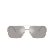 Versace Men Rectangular Frame Shiny Silver Sunglasses