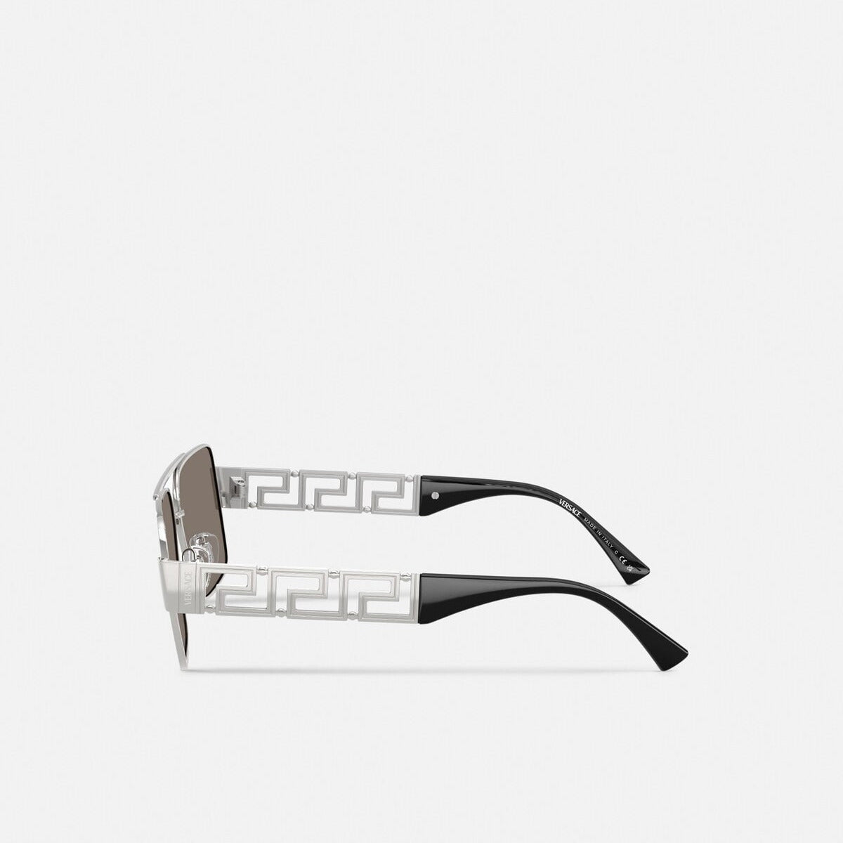 Versace Men Rectangular Frame Shiny Silver Sunglasses