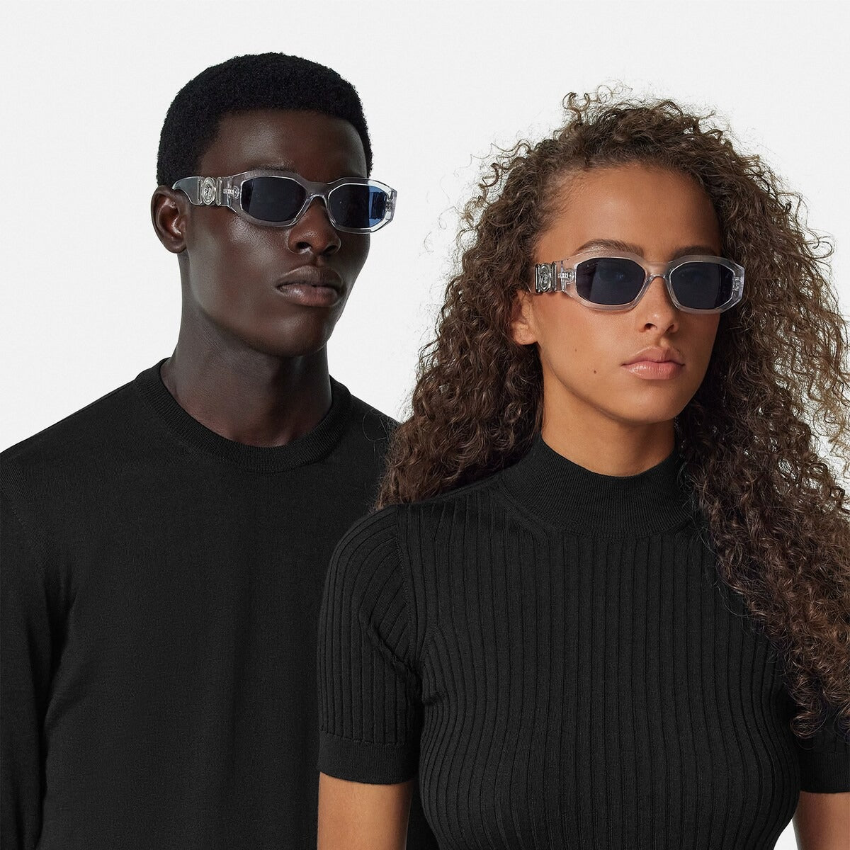 Versace Men Rectangular Frame Transparent Sunglasses