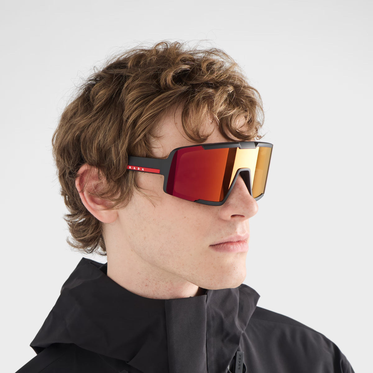 Prada Men Mask Frame Opaque Black Sunglasses