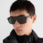 Prada Men Rectangular Frame Dusty Black Sunglasses
