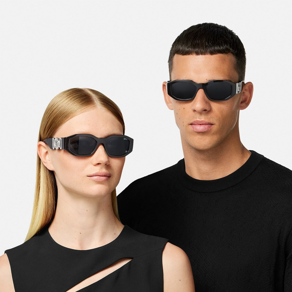 Versace Men Rectangular Frame Havana Sunglasses