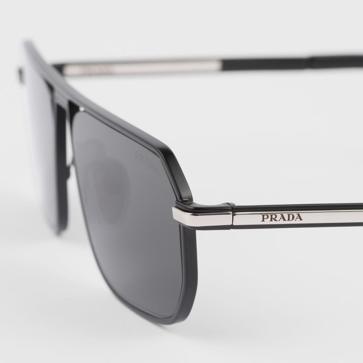 Prada Men Geometric Frame Opaque Black Sunglasses