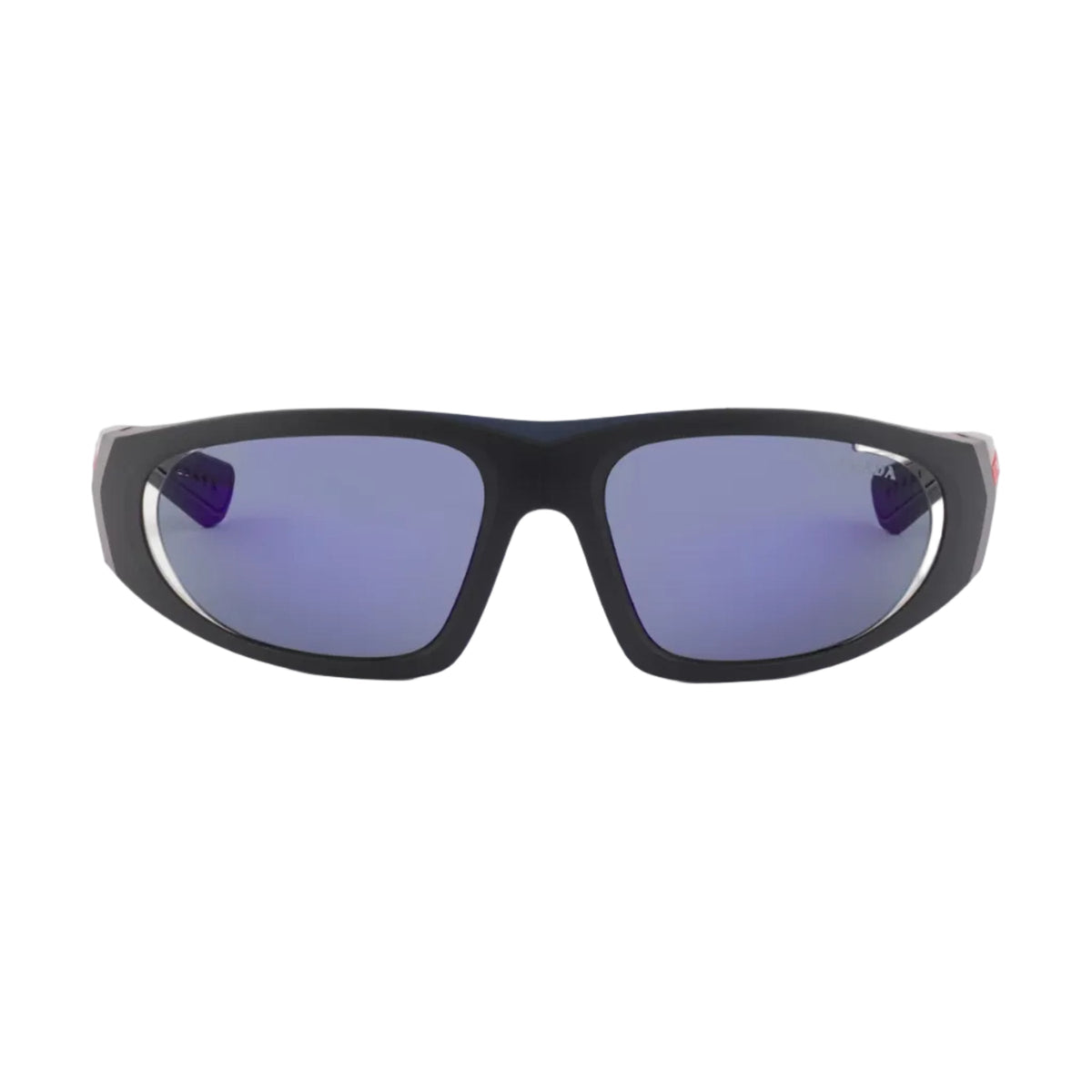 Prada Men Curved Frame Opaque Black Sunglasses