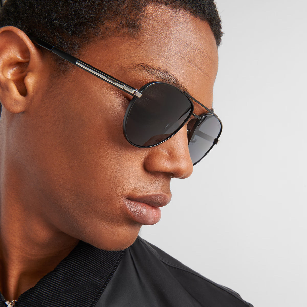 Prada Men Aviator Frame Opaque Black Sunglasses