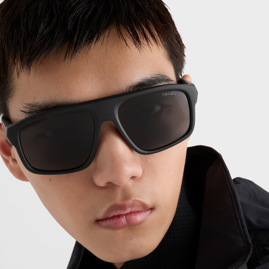 Prada Men Rectangular Frame Dusty Black Sunglasses