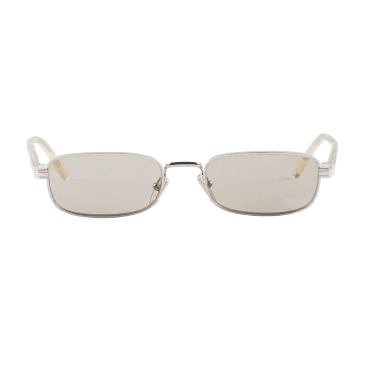 Prada Men Rectangular Frame Shiny Silver Sunglasses