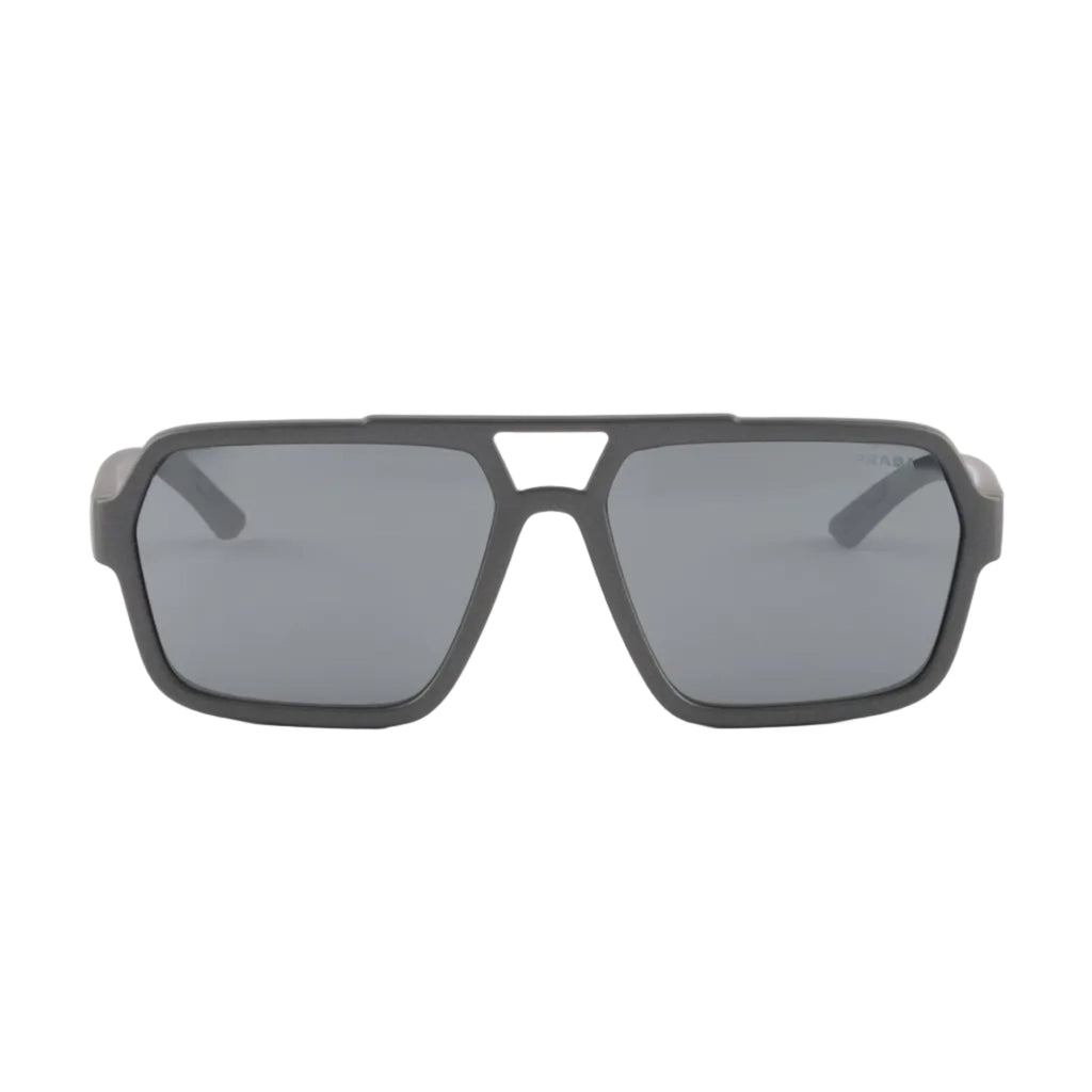 Prada Men Rectangular Frame Matte Metallic Gray Sunglasses