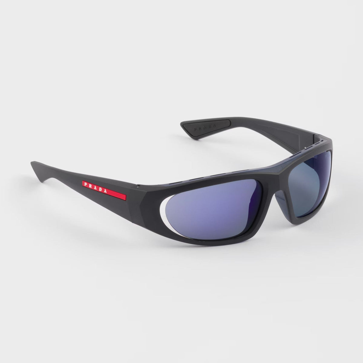 Prada Men Curved Frame Opaque Black Sunglasses