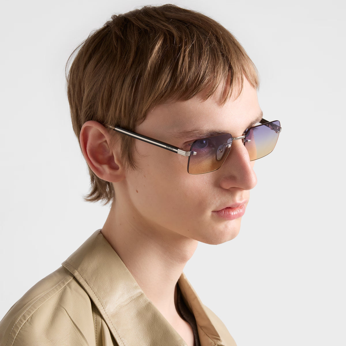 Prada Men Rimless Frame Silver Sunglasses