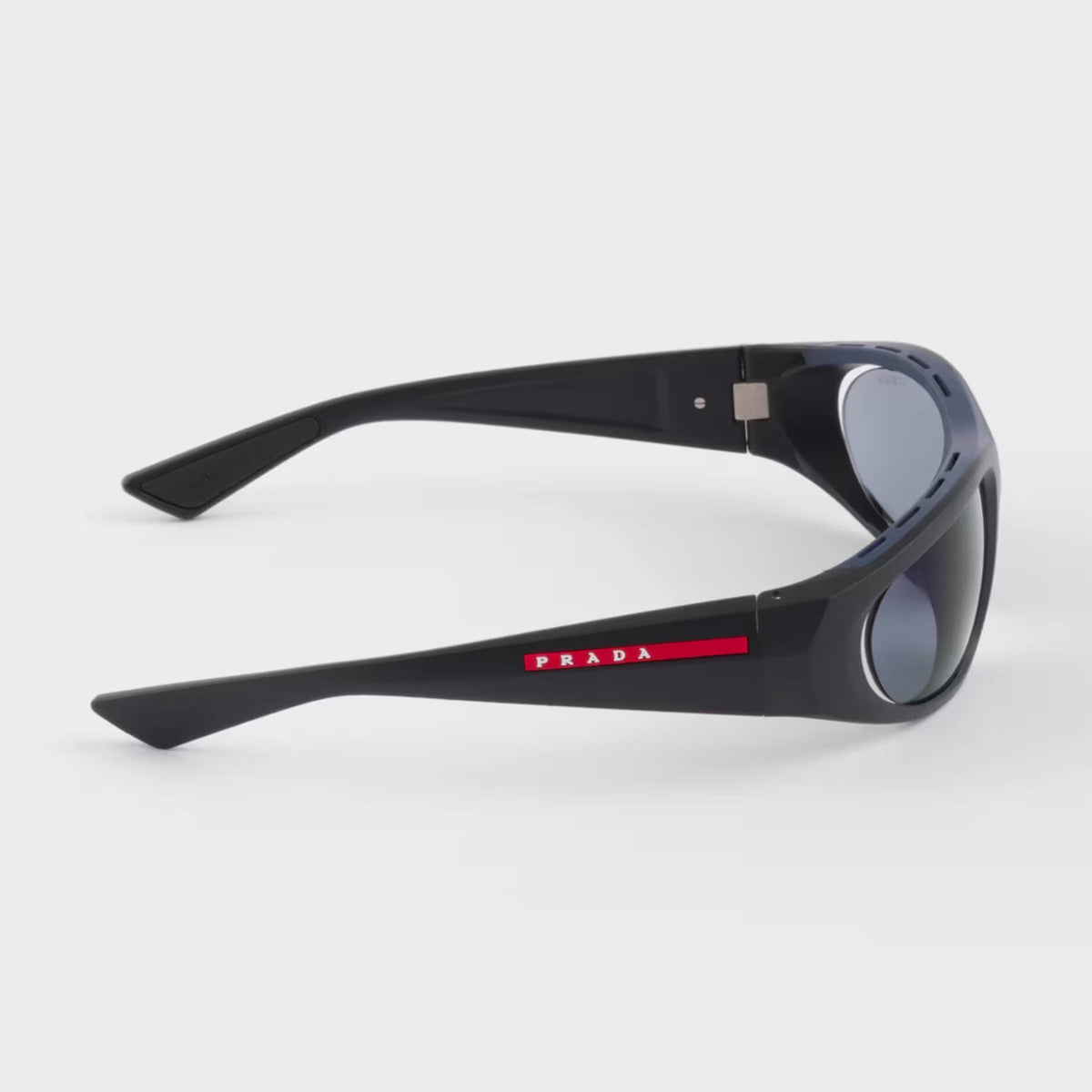 Prada Men Curved Frame Opaque Black Sunglasses