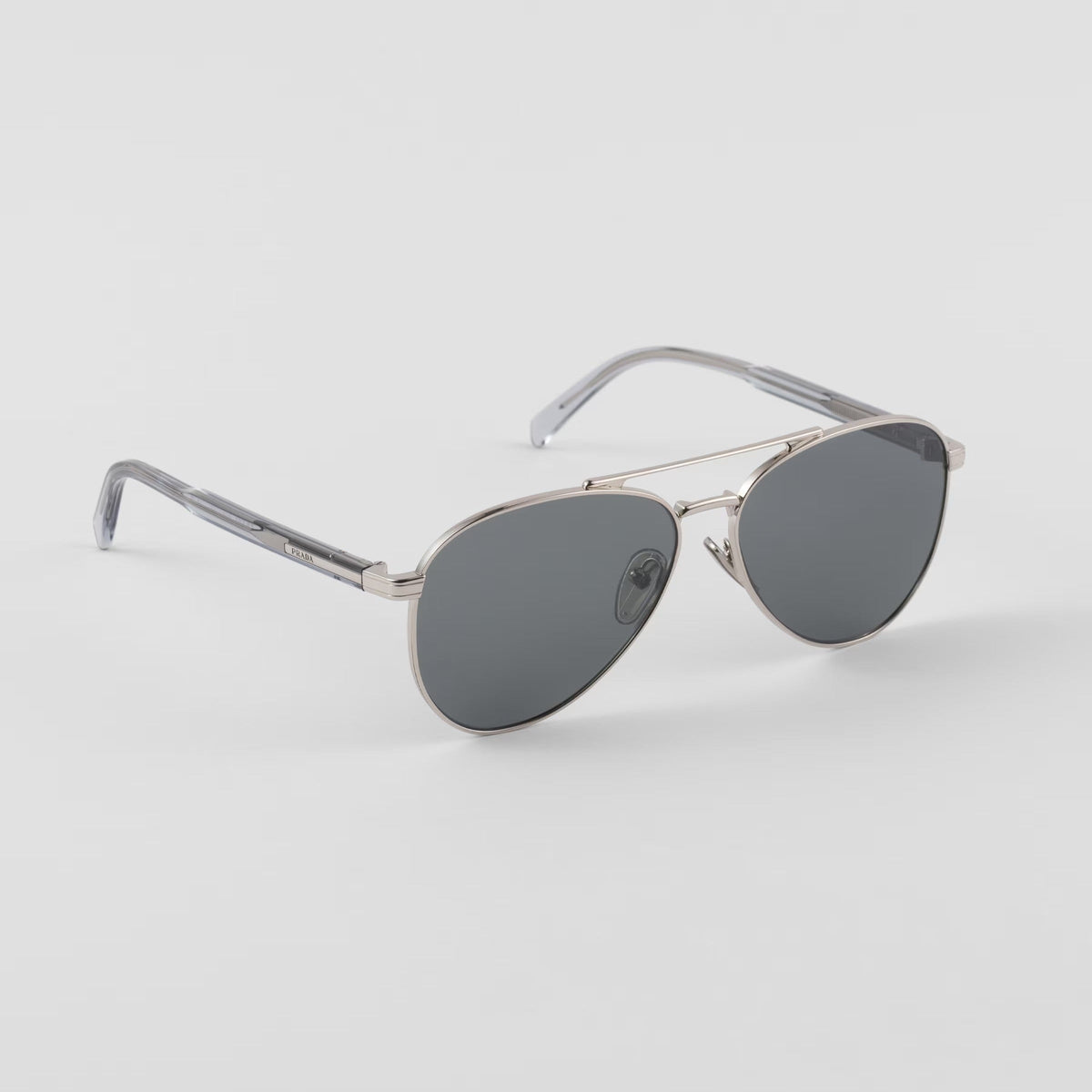 Prada Men Aviator Frame Shiny Silver Sunglasses