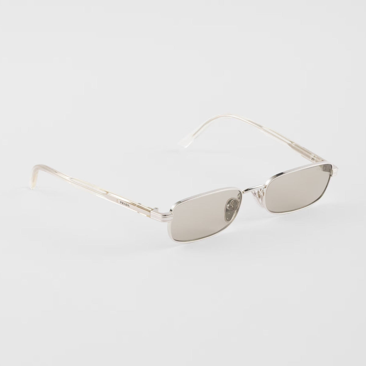 Prada Men Rectangular Frame Shiny Silver Sunglasses