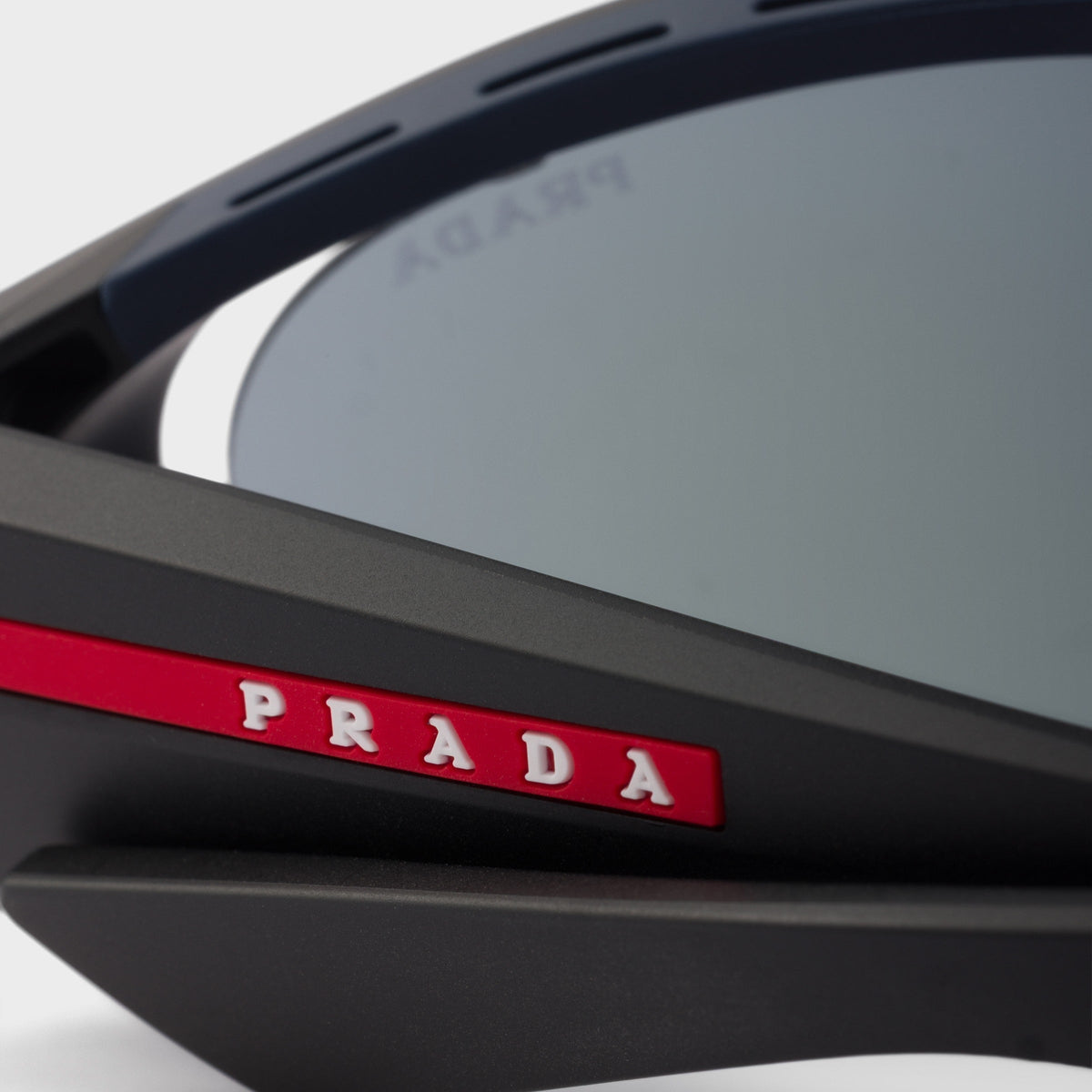 Prada Men Curved Frame Opaque Black Sunglasses