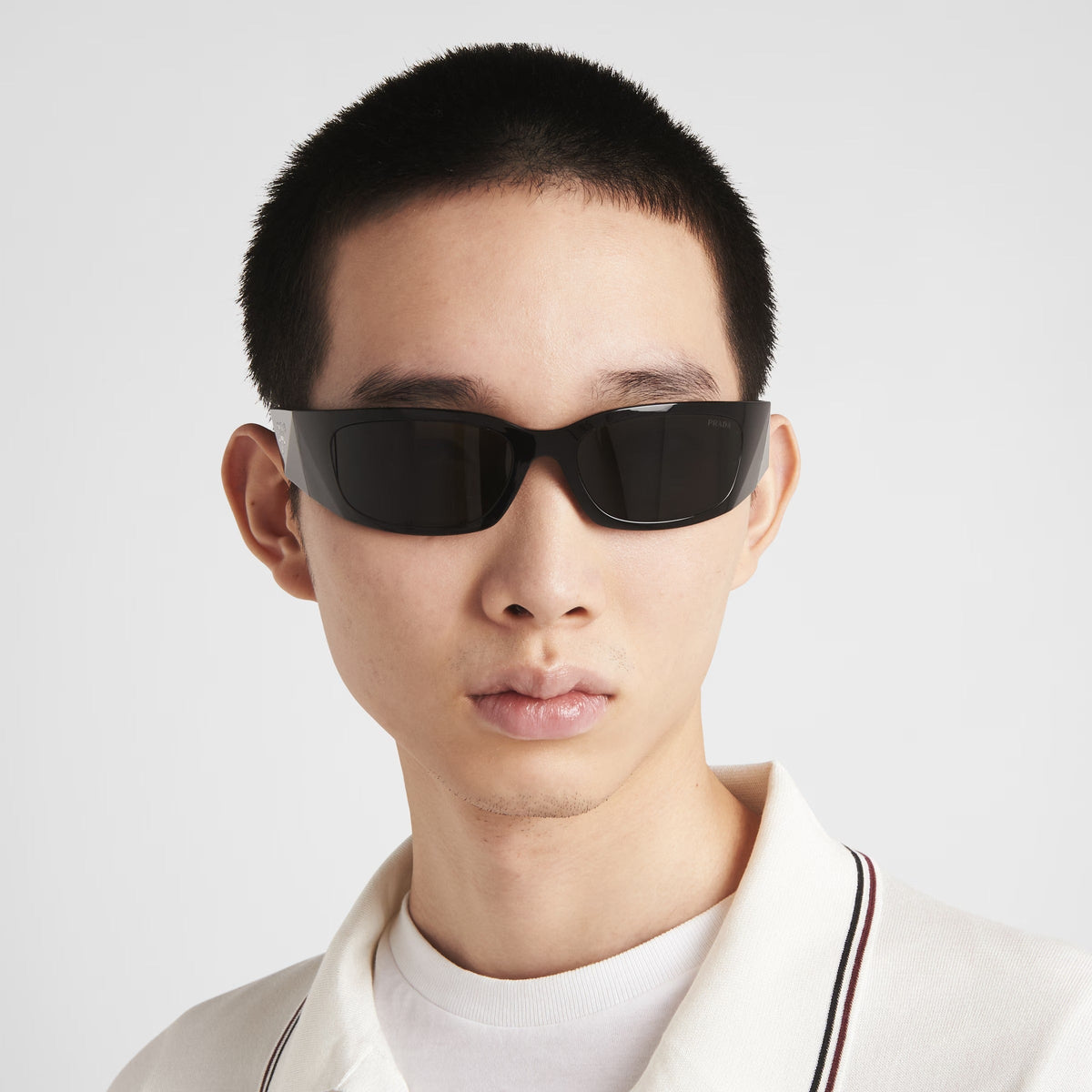 Prada Men Geometric Frame Dusty Black Sunglasses