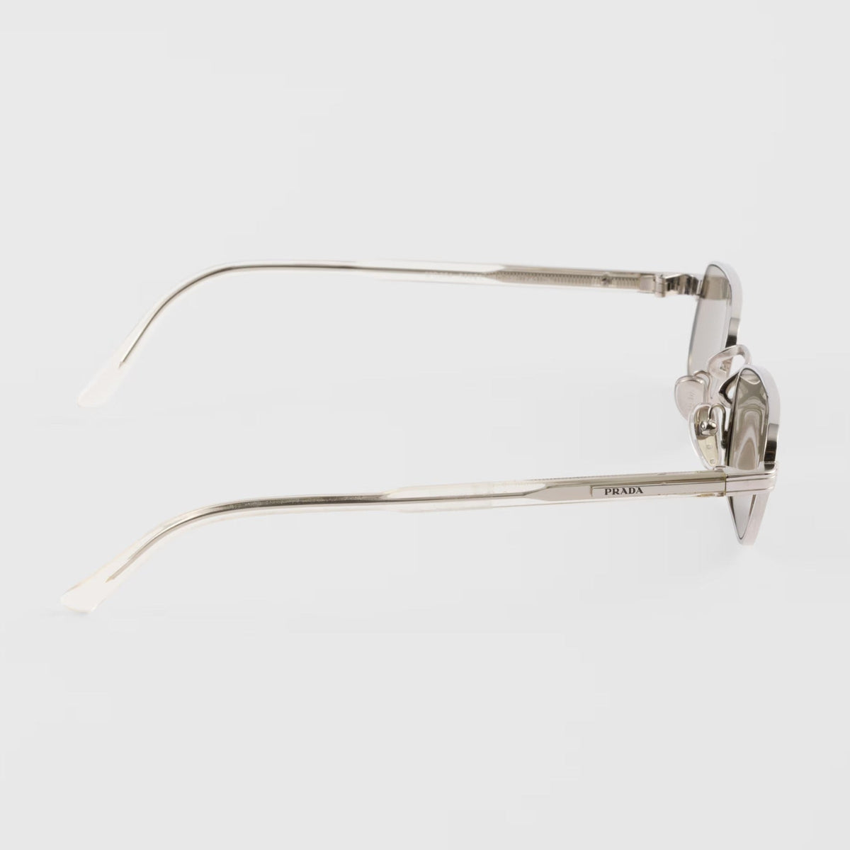 Prada Men Rectangular Frame Shiny Silver Sunglasses