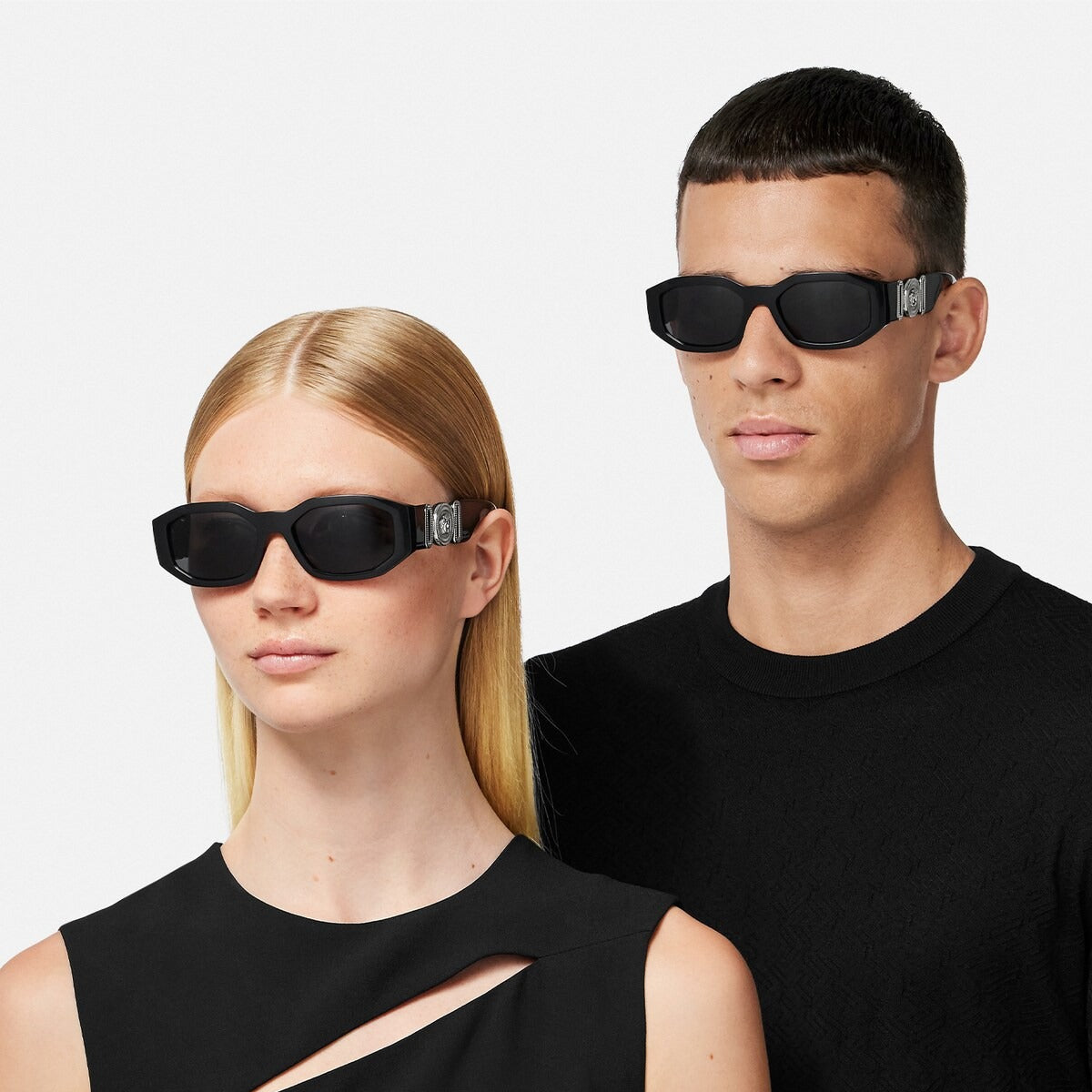 Versace Men Rectangular Frame Shiny Natural Black Sunglasses