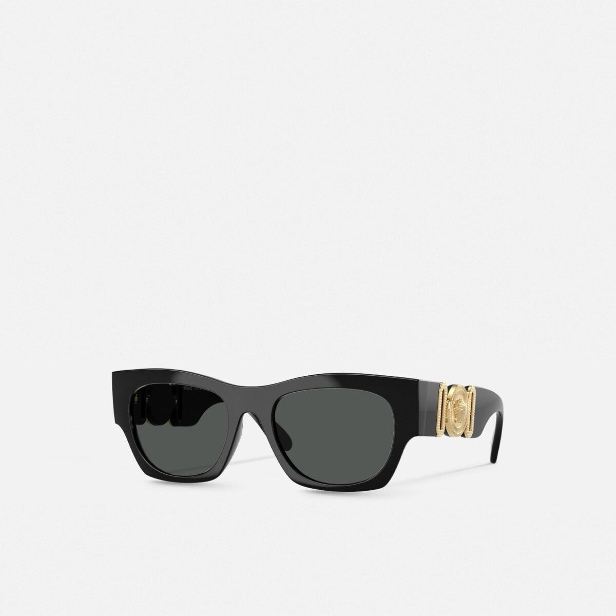 Versace Men Rectangular Frame Shiny Smoky Black Sunglasses
