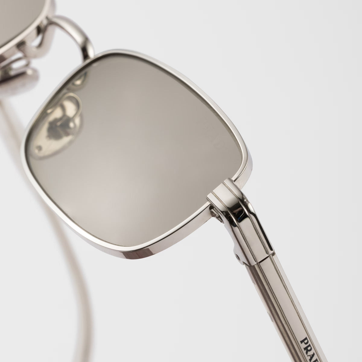 Prada Men Rectangular Frame Shiny Silver Sunglasses