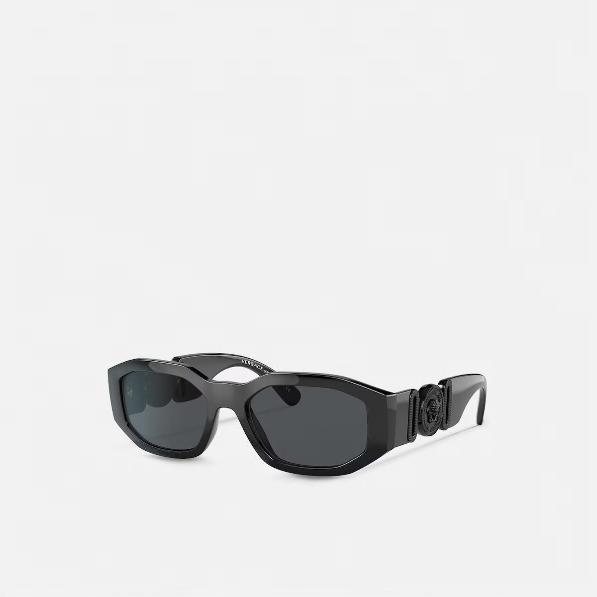 Versace Men Rectangular Frame Shiny Matte Black Sunglasses