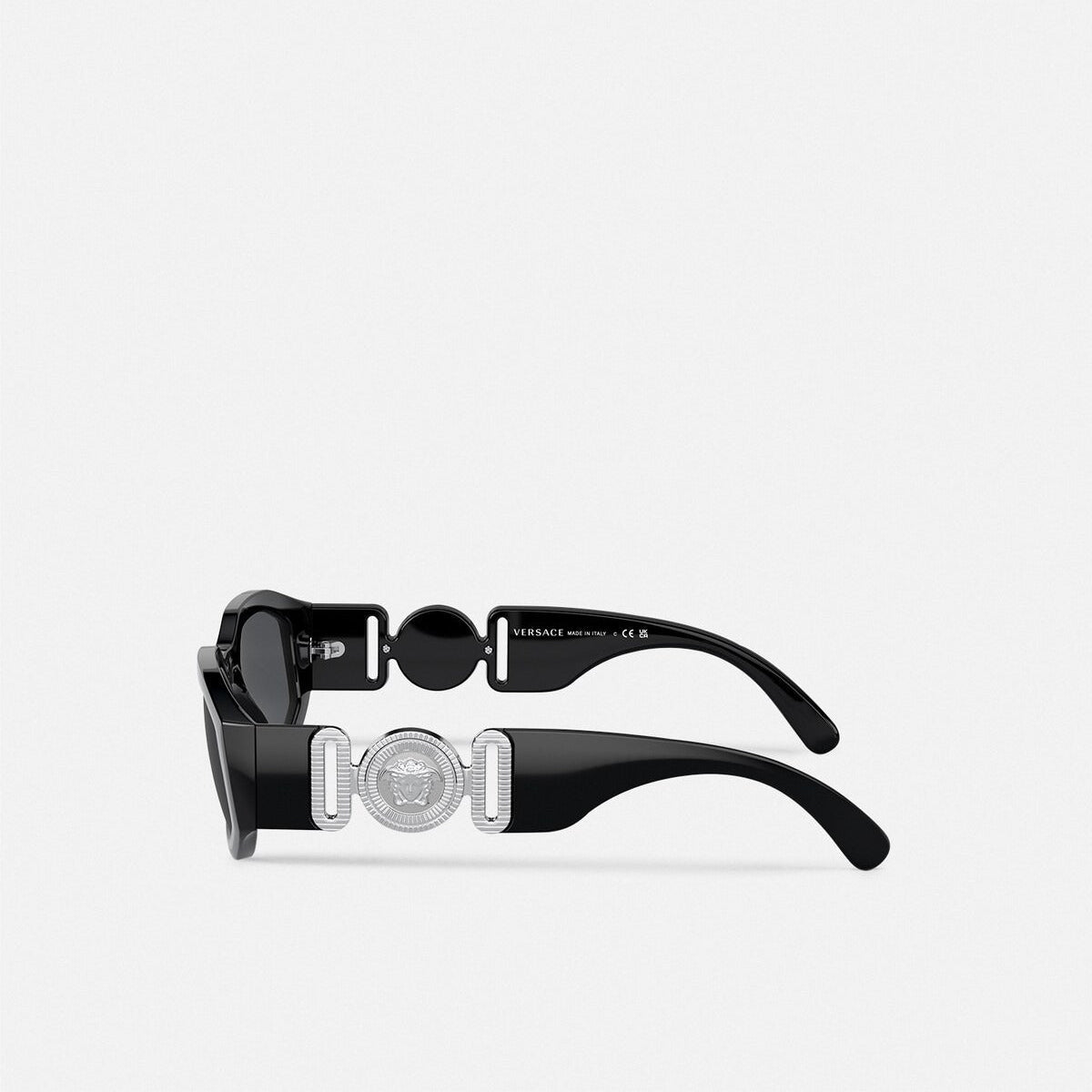 Versace Men Rectangular Frame Shiny Natural Black Sunglasses