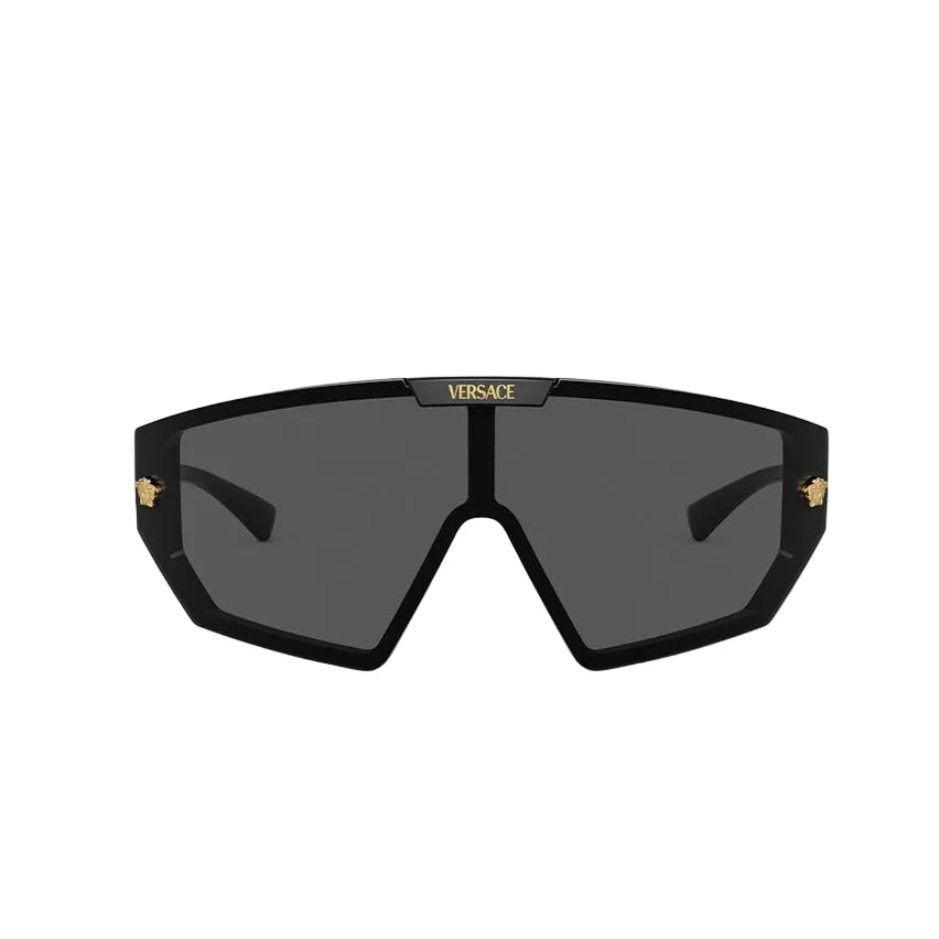 Versace Men Mask Frame Shiny Black Sunglasses