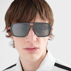 Prada Men Rectangular Frame Matte Metallic Gray Sunglasses