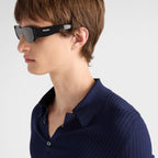Prada Men Geometric Frame Matte Black Sunglasses