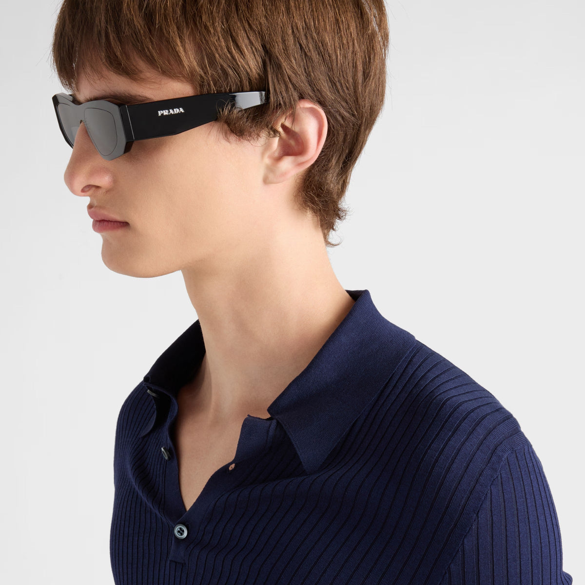 Prada Men Geometric Frame Matte Black Sunglasses