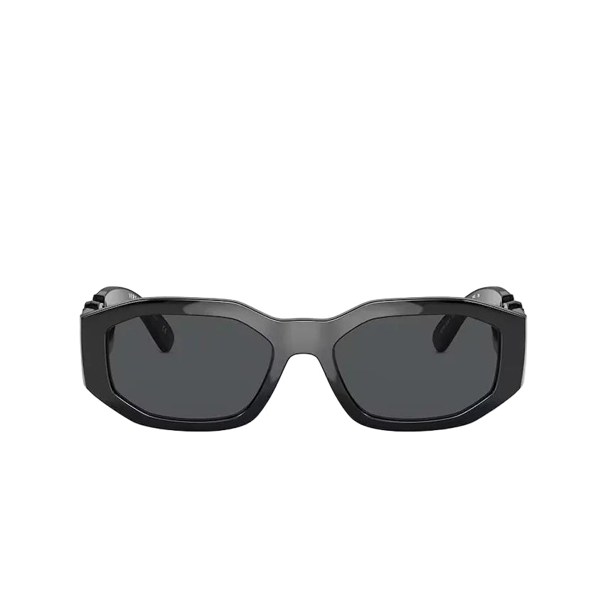 Versace Men Rectangular Frame Shiny Matte Black Sunglasses
