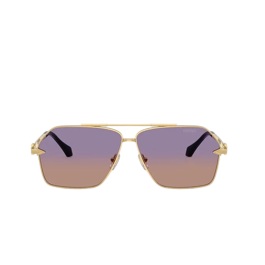 Versace Men Geometric Frame Shiny Metallic Gold Sunglasses