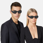 Versace Men Rectangular Frame Shiny Matte Black Sunglasses