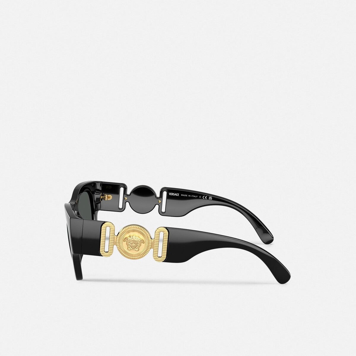 Versace Men Rectangular Frame Shiny Smoky Black Sunglasses