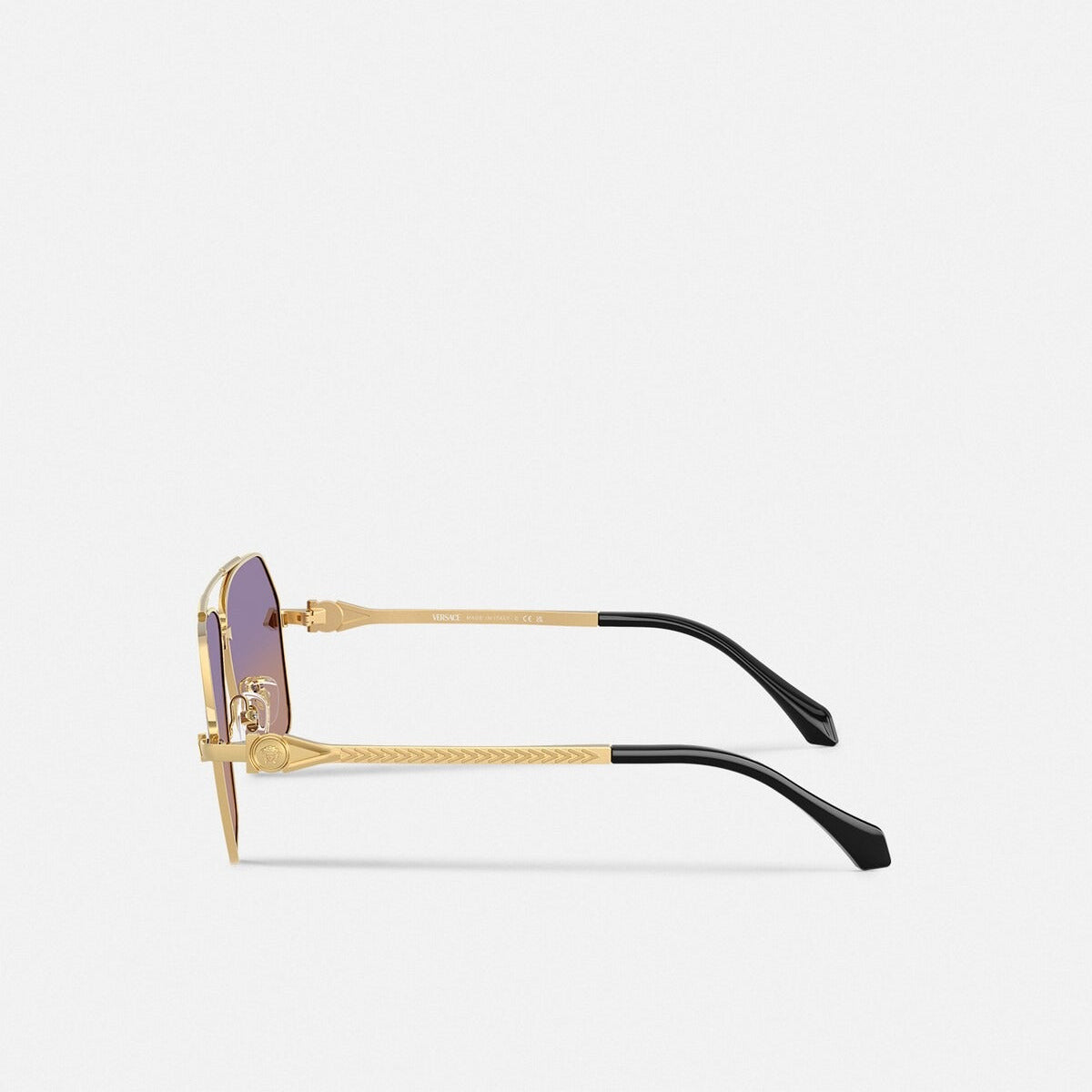 Versace Men Geometric Frame Shiny Metallic Gold Sunglasses