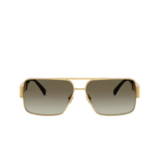 Versace Men Rectangular Frame Metallic Gold Sunglasses