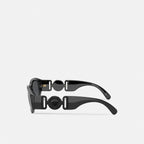 Versace Men Rectangular Frame Shiny Matte Black Sunglasses