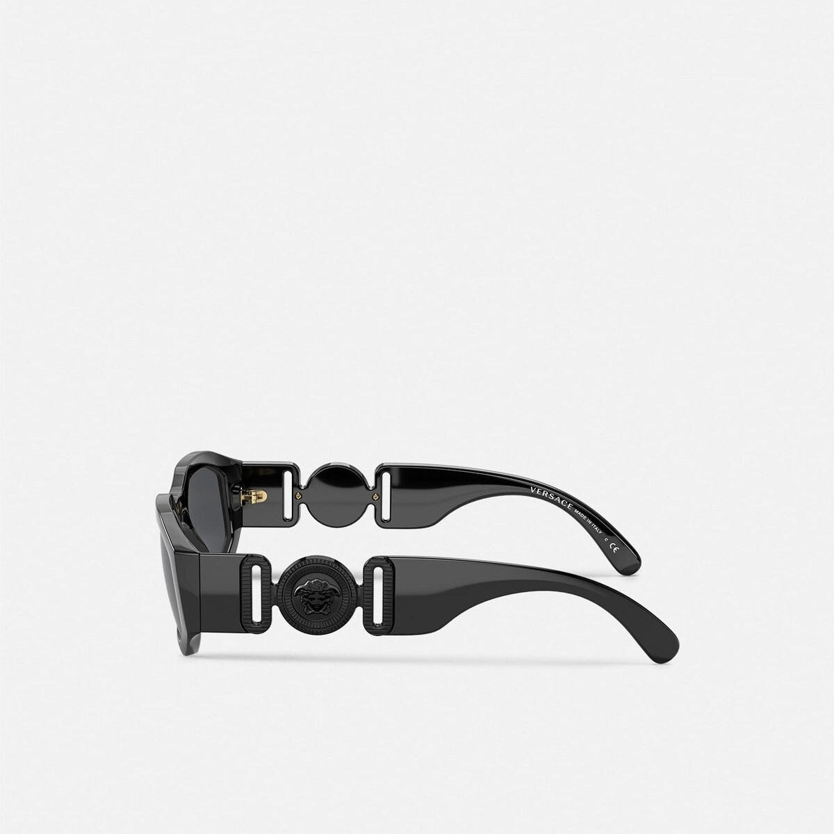 Versace Men Rectangular Frame Shiny Matte Black Sunglasses