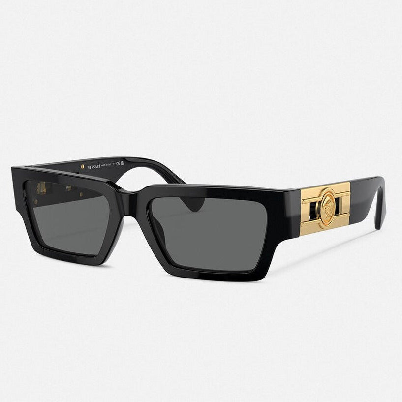 Versace Men Rectangular Frame Deep Black Sunglasses
