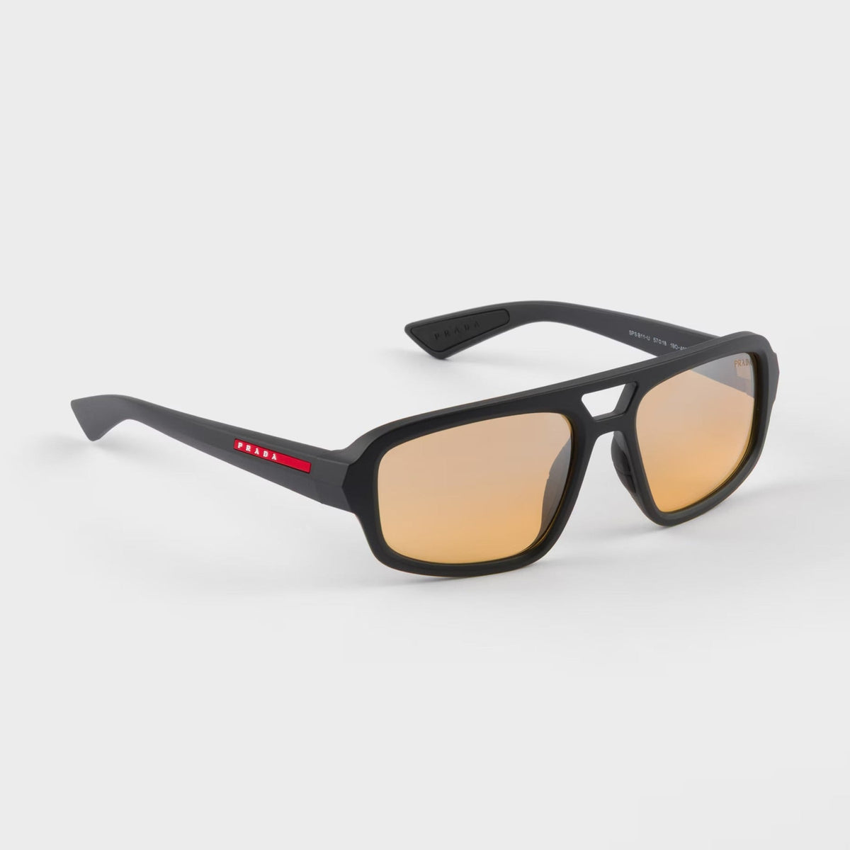 Prada Men Rectangular Frame Opaque Deep Black Sunglasses