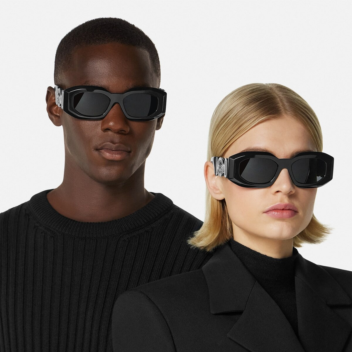 Versace Men Irragular Frame Deep Black Sunglasses