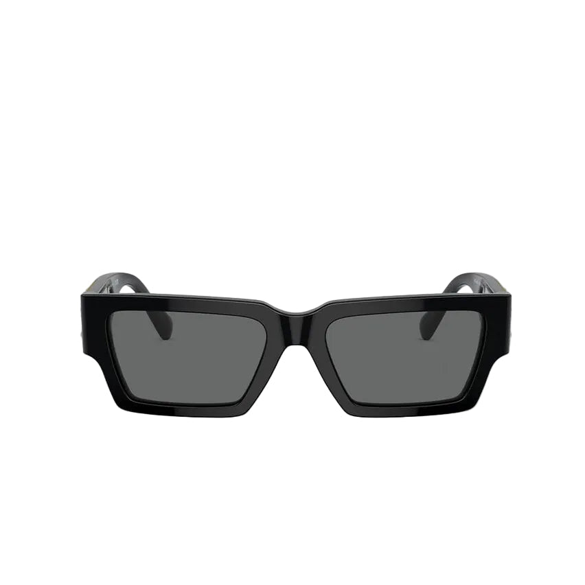 Versace Men Rectangular Frame Deep Black Sunglasses