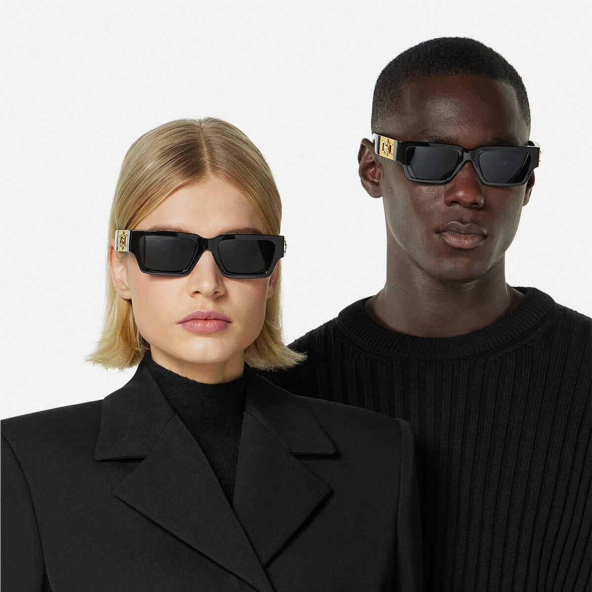 Versace Men Rectangular Frame Deep Black Sunglasses